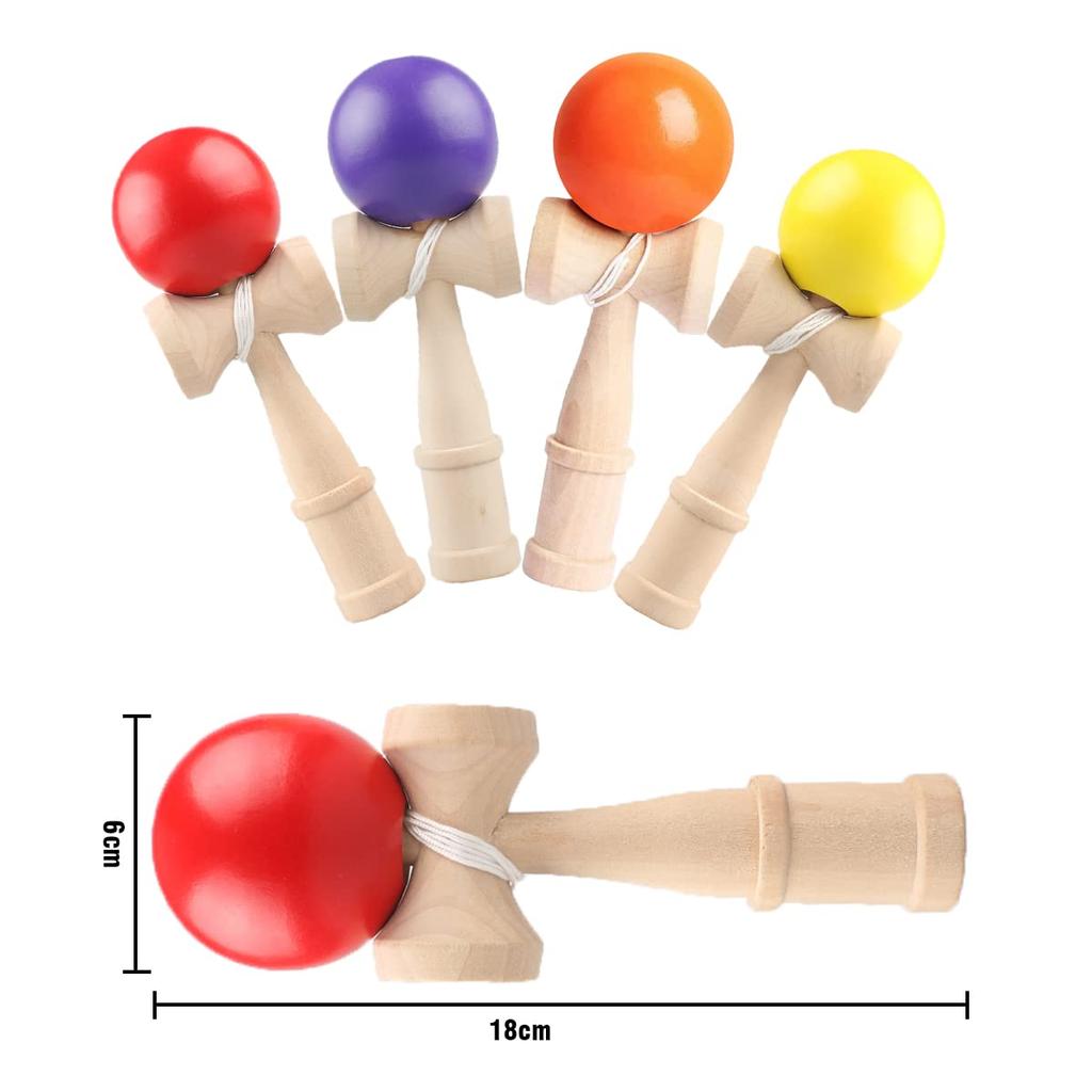 Heculos Kendama Set of 4 (Red, Purple, Yellow, Orange) Wooden Kendama for Kendama Classes, Practice, and Competition