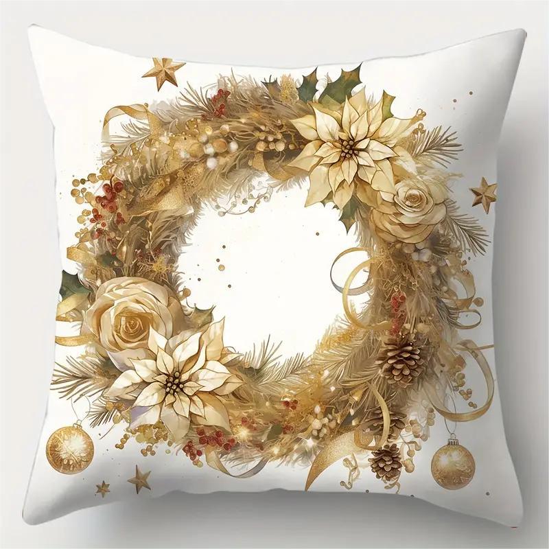 

1pc Golden Christmas Cushion Cover Snowman Wreath Durable Cover 2025 New for Home Ornament Xmas New Year Christmas Decoration 45x45cm