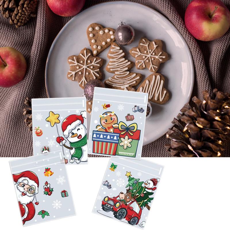 100Pcs Christmas Gift Pouch Clear Self-Adhesive Bag For Candy Cookie Packaging Christmas Party Favor Supplies Snack Baking Bag