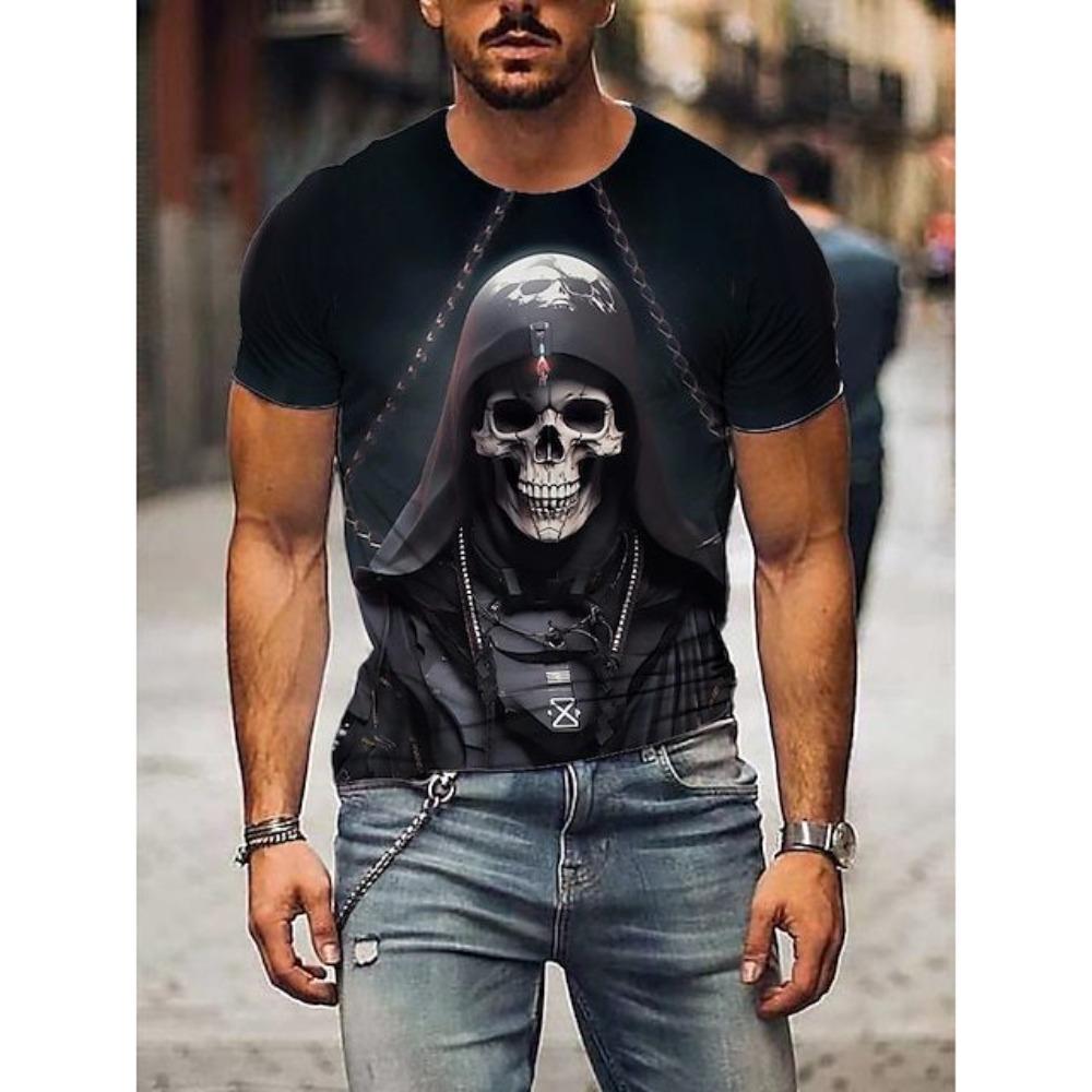 Terror Skull 3D Digital Printed Men's Street Round Neck Short Sleeved T-shirt