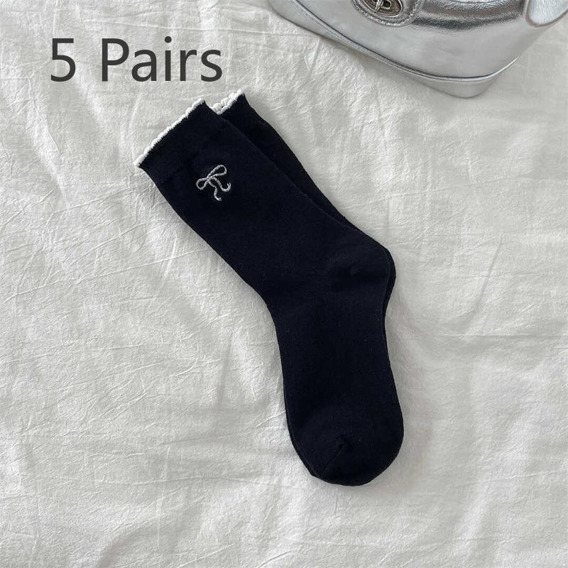 

5 пар простых и универсальных женских носков с бантом в школьном и балетном стиле 5 Pairs чёрный