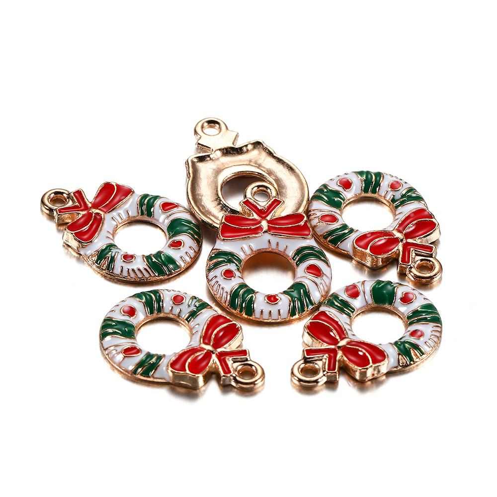 10Pcs Christmas Charms Pendants Enamel Bracelet Party Home Metal Craft Decoration Tree Hanging DIY Jewelry Making Accessories