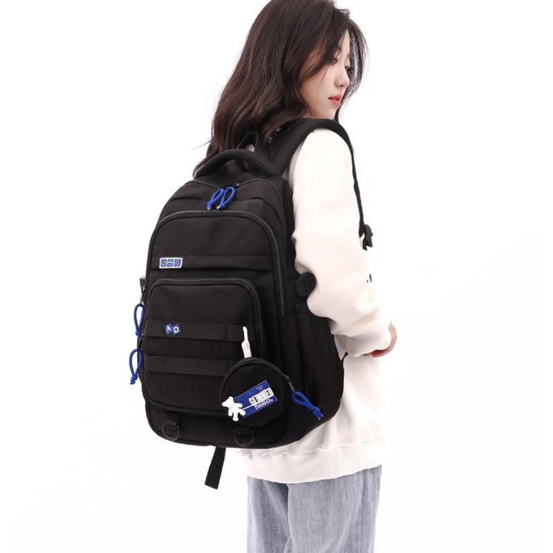 New Trendy Nylon Primary School Students School Bag Simple Solid Color Waterproof Unisex Backpacks Large Capacity Junior High School Student Book Bags