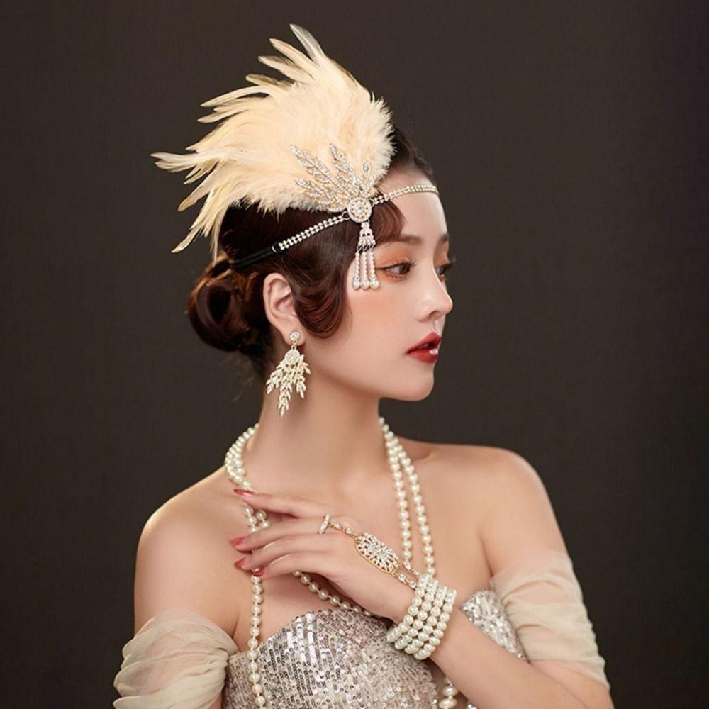 Black Sequin Feather Headwear Rhinestone Beaded Korean Style Headband  Cosplay Event