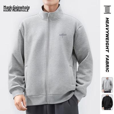 Mark Fairwhale Men's Fall Letter Print Stand Collar Zip-Up Sweatshirt Jacket