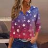 Women's T Shirt Tee Christmas Printed Button 3/4 Sleeve Tunic Daily Weekend Fashion Basic V- Neck Regular Top