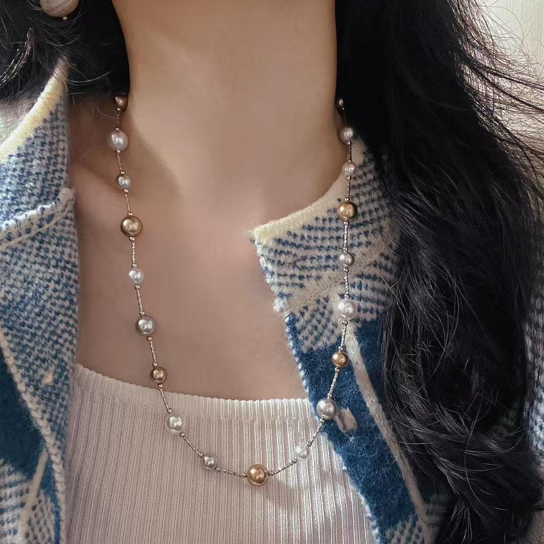 High Quality Mixed Color Maillard Style Candy Color Artificial Crystal Pearl Gypsy Star Sweater Chain Necklace