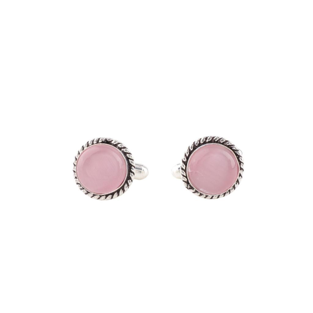 Natural Pink Cat's Eye Gemstone 925 Sterling Silver Jewelry Handmade Cufflinks CL-3-25