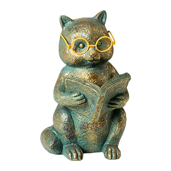 Reading Animal Figurine Retro Owl Rabbit Raccoon Reading Book Statue with Glow in The Dark Glasses for Bookshelf Desktop Home Decor