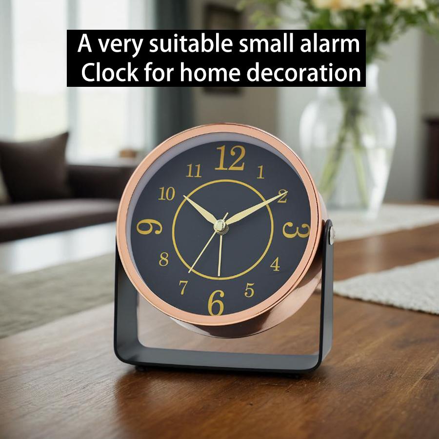 1 pc 4-inch European style light luxury metal alarm clock, 180 degree rotating table clock, vintage desktop ornament clock;