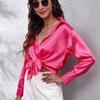 Solid-Color Long-Sleeve Business Shirt Top Satin Long Sleeve Shirt Top