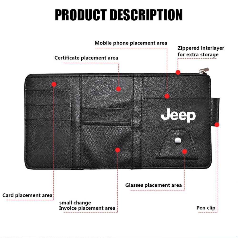Car Sun Visor Storage Bag Glasses Clip Sunglasses Card Key Phone Holder For JEEP Grand Cherokee Renegade Compass Wrangler Trail AKV1