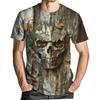 Edgy Skull Camo Print Short Sleeve T-Shirt, Trendy Tee
