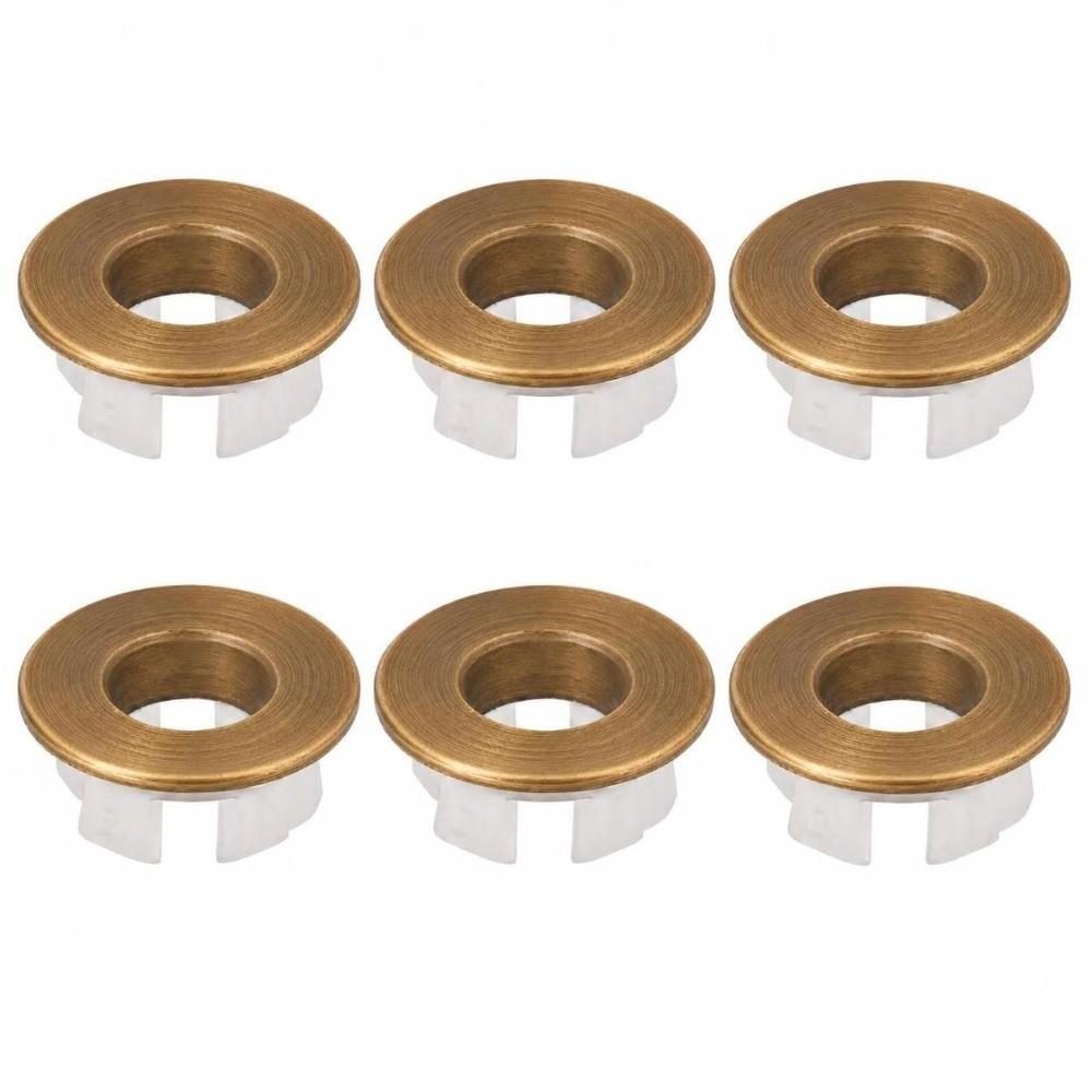 6Pcs Hollow Design Sink Overflow Rings Round Shape Brass Material Sink Cover Circular Insert Style Hole Cover Wash Basin