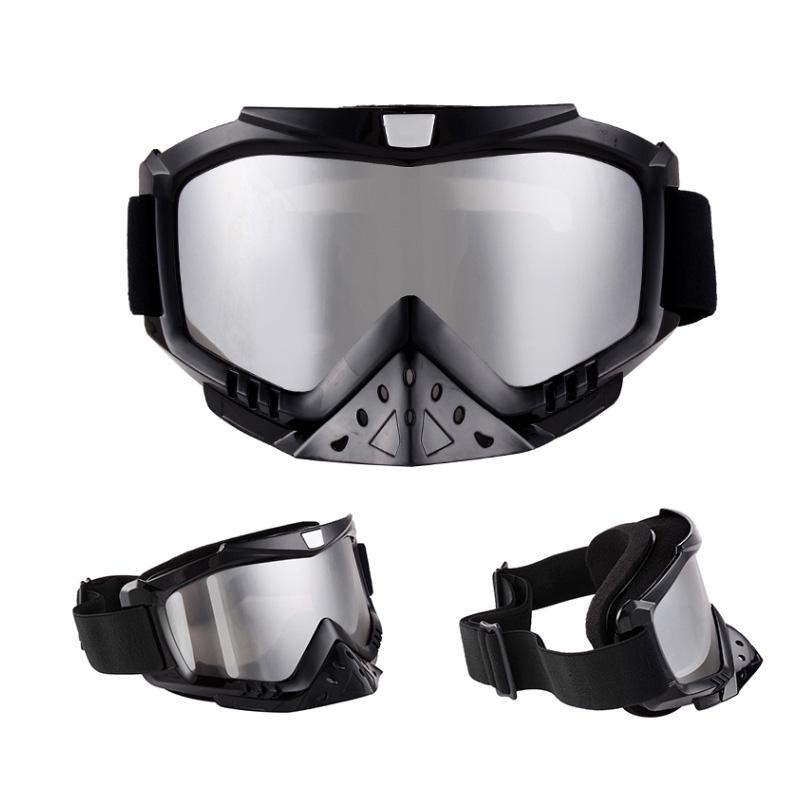 Motocross Ski Glasses Goggle with Nose Guard Dark Gray Silver Print Outdoor Sport Ski Goggles Windproof Glasses