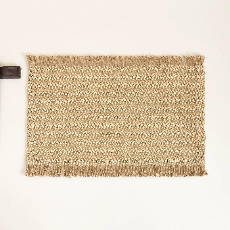 4 PCS Boho Tassel Paper Woven Braided Placemats 12x18inch Aesthetic Natural Rustic Place Mats for Dinner Party Beach Table Decor