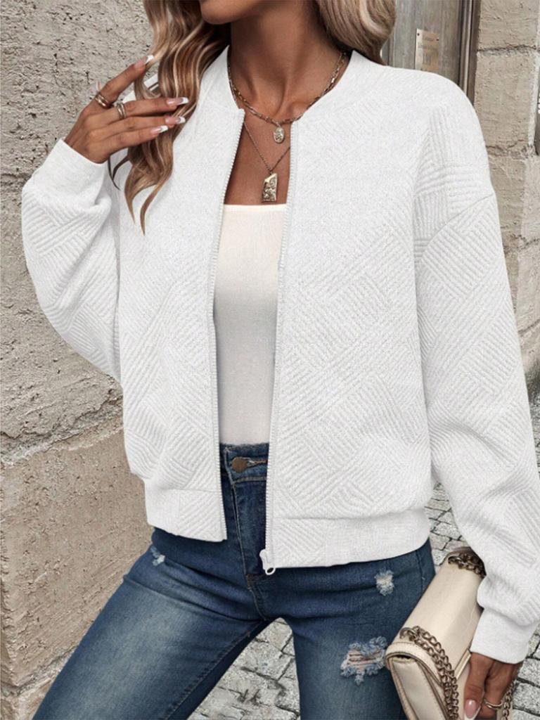 2026 Spring and Autumn Cross-border Amazon European and American Women's Clothing New Fashion Plaid Zipper Crew Neck Long Sleeve Jacket Women