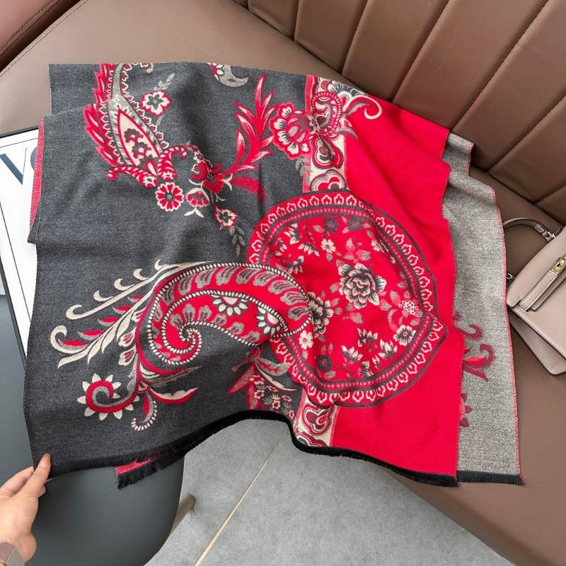 Retro Jacquard Scarf Girl Mother Gift Autumn and Winter Imitation Cashmere Warm Thickened Versatile Scarf Shawl Dual-purpose
