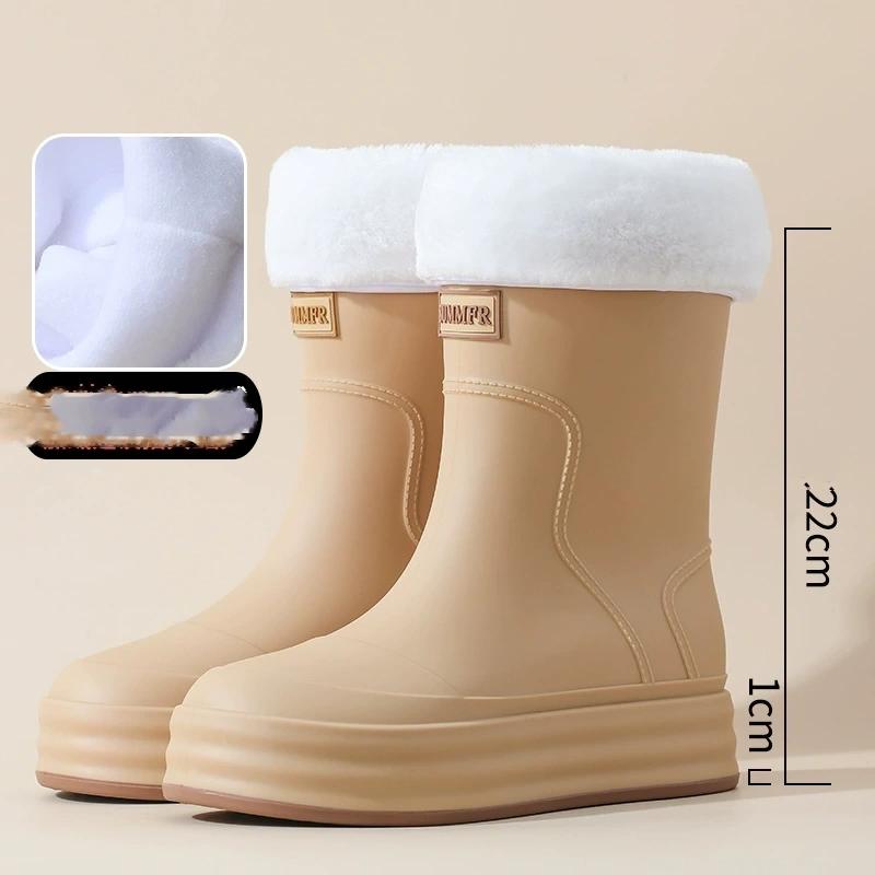 Módní střední boty do deště se stahovací šňůrkou Dámské bavlněné polstrované boty do deště Pracovní obuv Mytí auta Vodotěsné Protiskluzové Pohodlné gumové boty