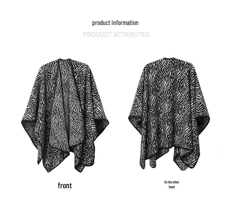 Plus Size Zebra Print Shawl: European/American Autumn/Winter Women's Mid-Length Jacket