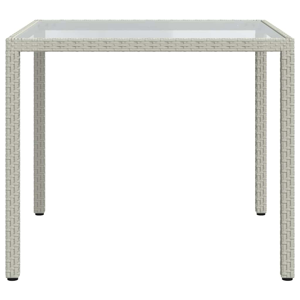 Garden Table 90x90x75 cm Tempered Glass Poly Rattan White