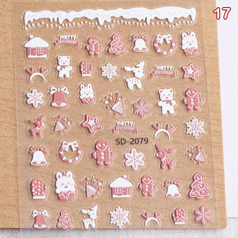 

Різдвяні Милі Мультяшні Бантики Дід Мороз Сніговик Ялинка Лось Сніжинка Наклейки для Нігтів Різдвяні Милі Декалі для Манікюру 17