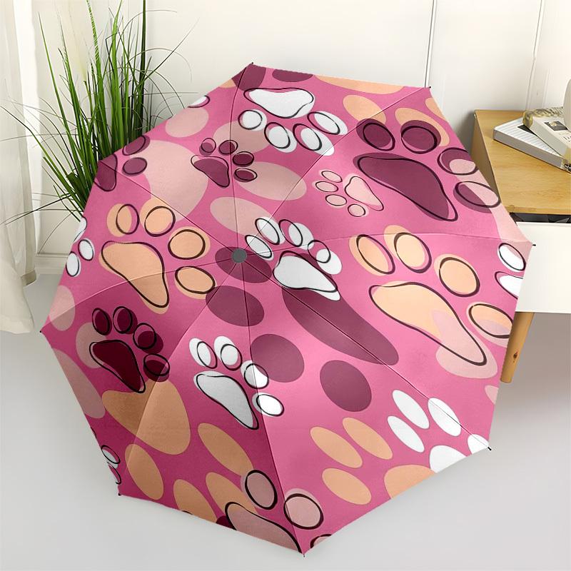 1pc Paw Prints Pattern Pink Umbrella with Plastic Handle,Vibrant Cartoon Pattern,Multi-functional UmbrellaPT054