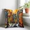 Whimsical Colorful Cityscape Pillow Cover Cartoon Fairy Tale Town Print Cushion Case For Sofa Couch Boho Eclectic Home Decor