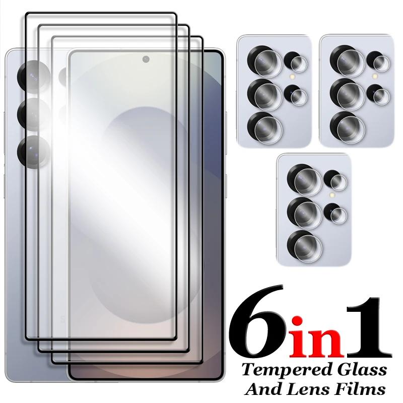 6in1 Slim Soft Fiber Lens Cap + 9H Tempered Glass Flim For Samsung S26 Ultra S26 S25 FE Edge S24 S23 S22 S21 Plus Protector Flim