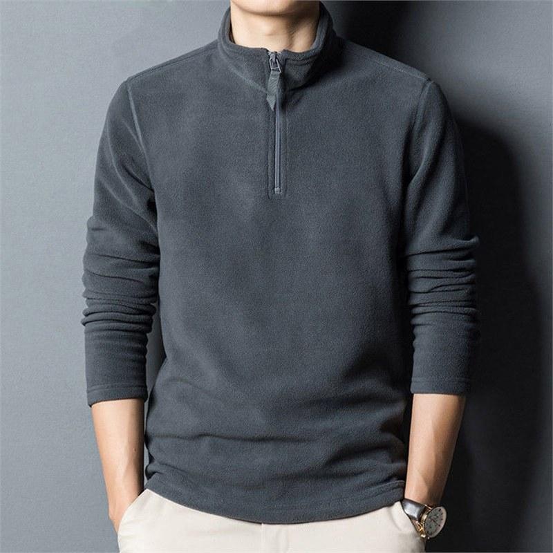 Autumn Winter Warm Polo Shirts Men's Lamb Wool Sweatshirt Standing Neck Half Zip Long Sleeve Fashion Versatile Men Tees Tops