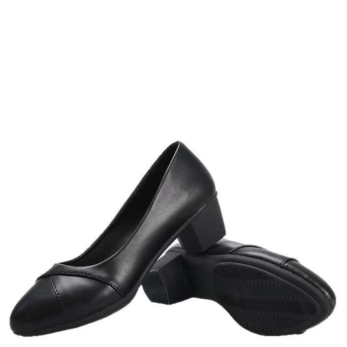New light mouth shoes autumn comfortable low heel leather shoes comfortable non-slip shoes thick heel