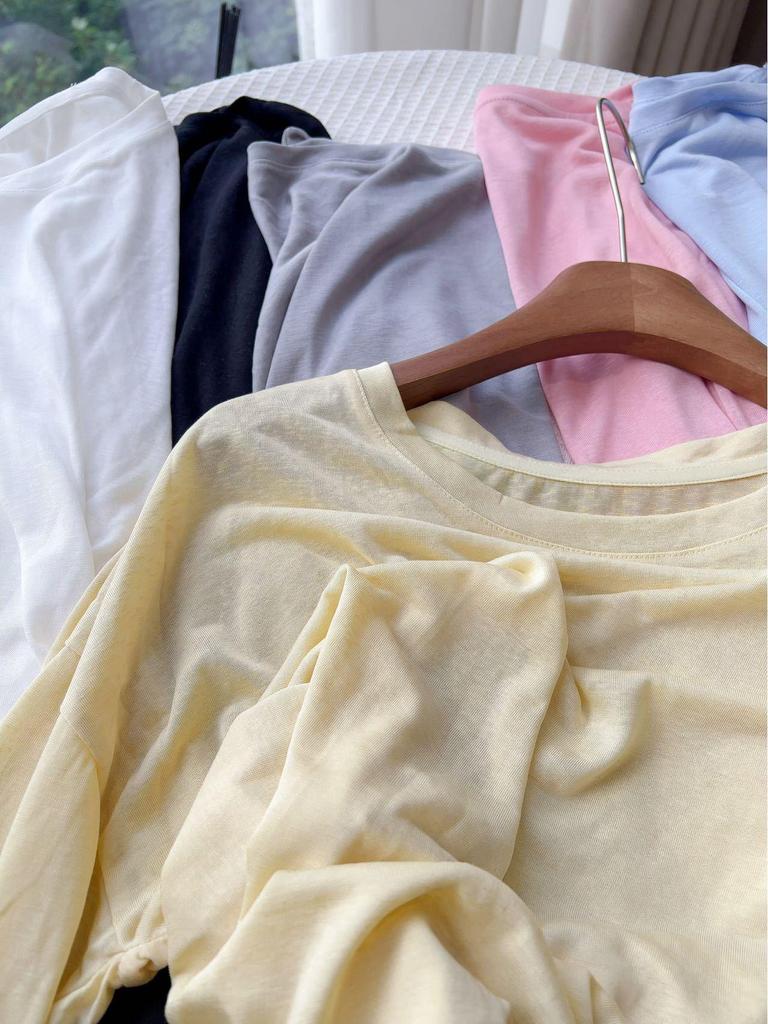 Women's Lyocell Tencel Long Sleeve Round Neck Loose Knit Sunscreen Cover-Up Top