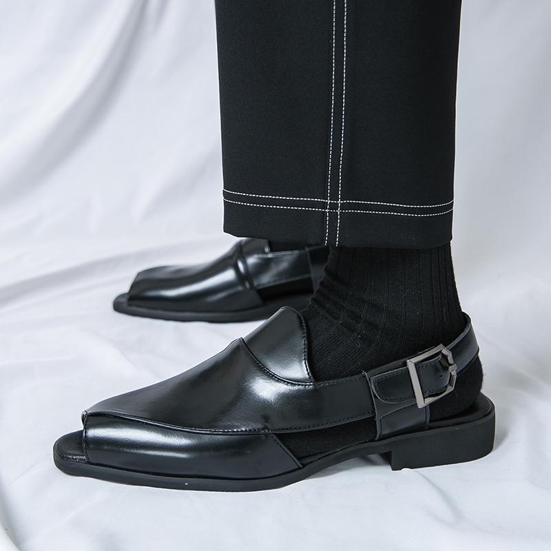 Summer Open Toe Leather Shoes Men Casual Business Men's Leather Sandals Big Size 46 Comfortable Dress Sandals Man Formal Shoes