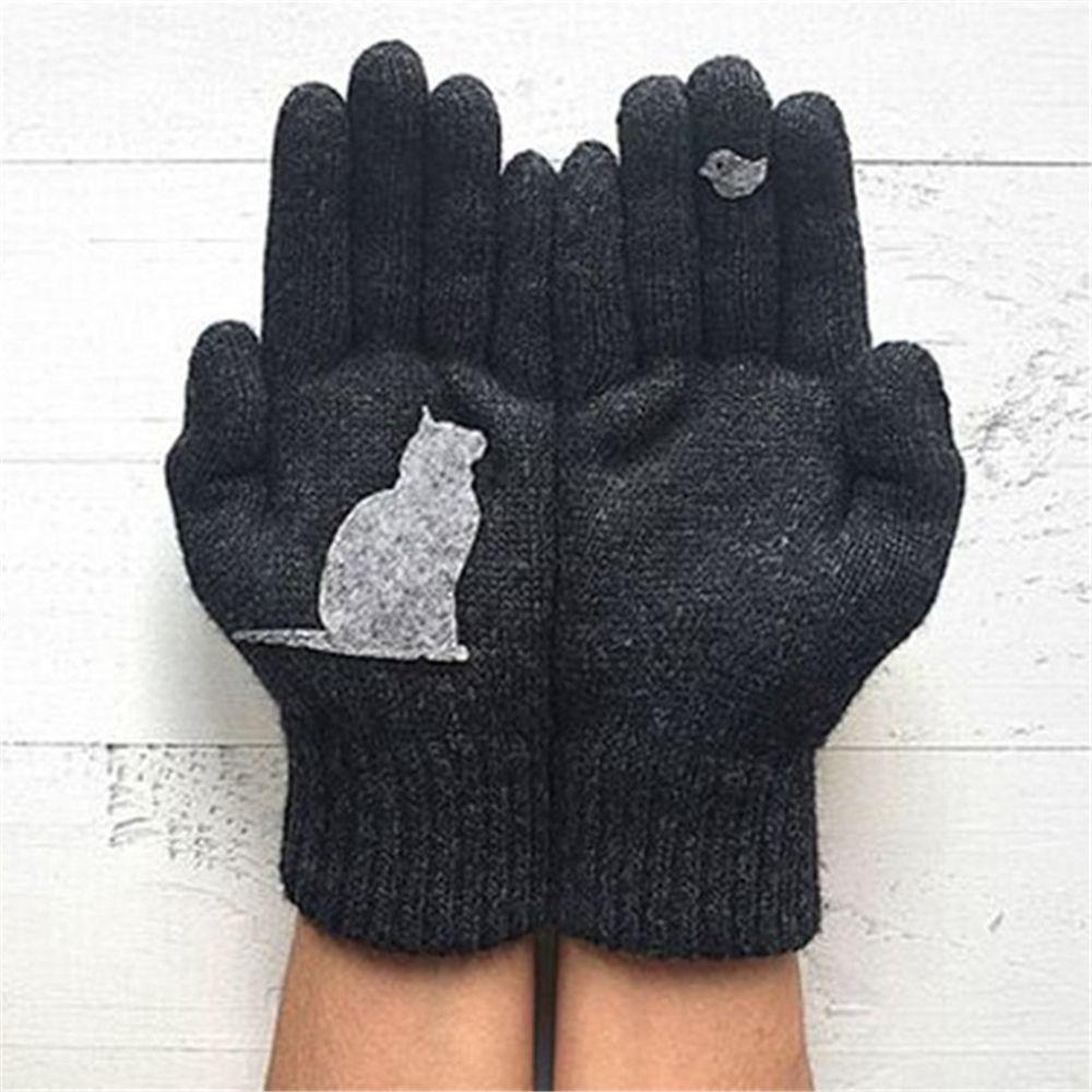 Mode Weiche Dicke Warme Fäustlinge Vollfingerhandschuhe Niedliche Katze Strickhandschuhe