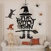 Halloween Witch Door Sign Spooky Witch Leg Hat Broomstick Front Door Hanging Decor Farmhouse Witch Welcome Sign for Home Wall Indoor Outdoor Decor