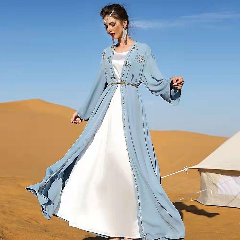 2022 New Cardigan Hand-sewn Drill Long Slim Burqa Dress