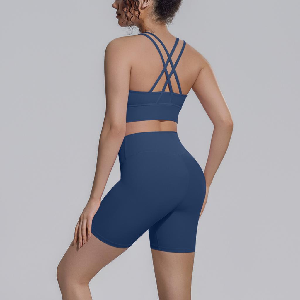 Double-sided Brocade Back Cross Tight Breathable Yoga Suit Sports Running Fitness Two-piece Set For Women