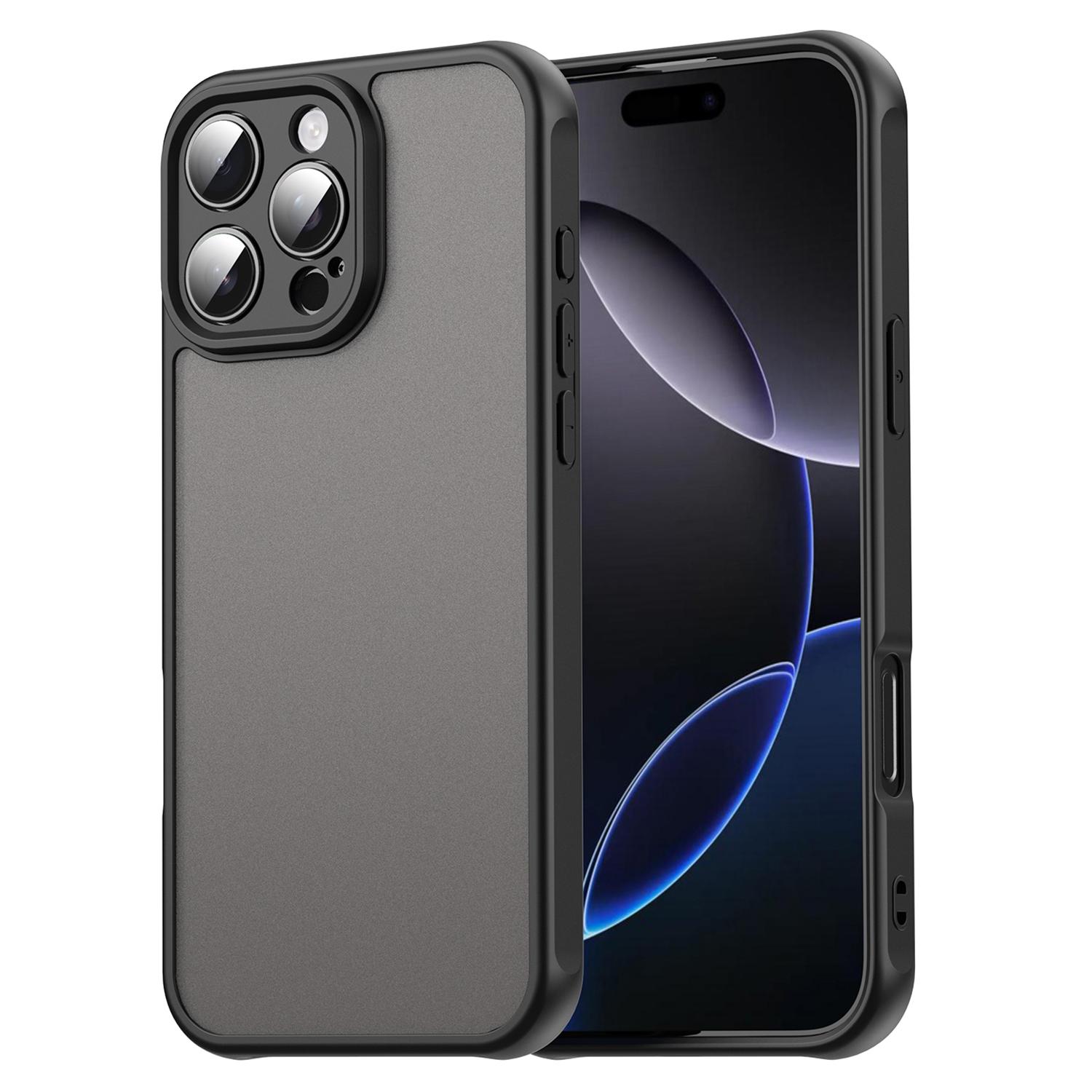 

Противоударный чехол для iPhone 16 Pro Max, подушки безопасности, матовая полупрозрачная задняя крышка из ПК+ТПУ Black