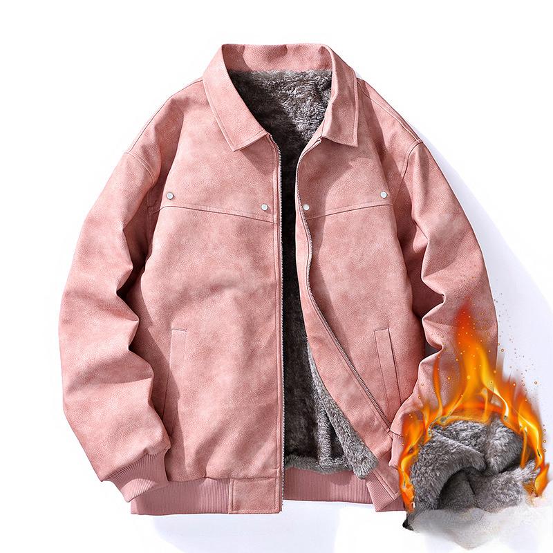 Jacket Men's Spring and Autumn New American Trend Retro PU Leather Jacket Fleece Lapel Jacket