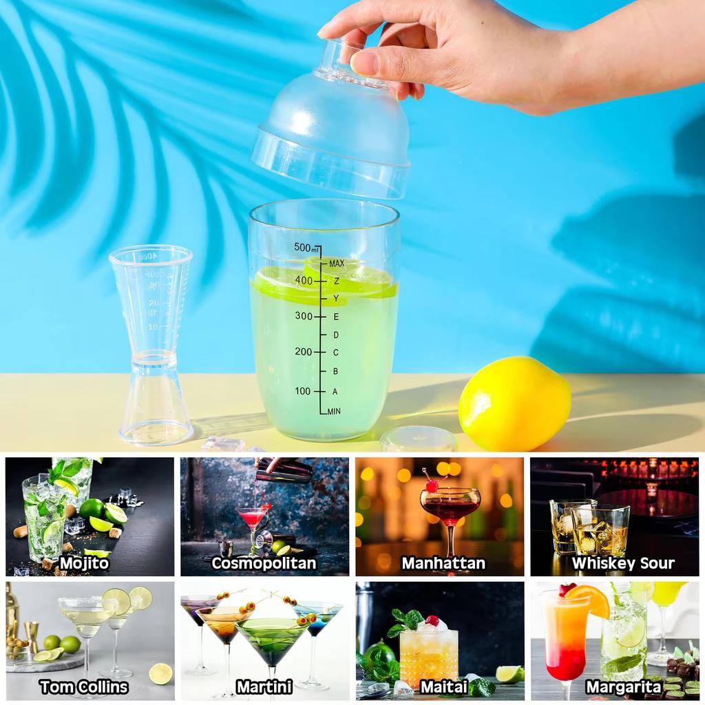 500/700/1000ml PC resin Cocktail Shaker Home Bar Utensil Martini Hand Shaker Cup with Scales Milk Wine Drink Shaker Bar Tool