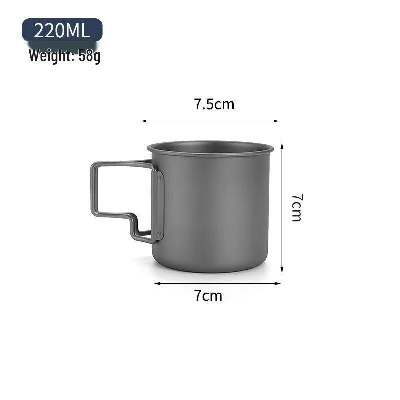 TA1 Titanium Outdoor Mug with Folding Handle - Portable Single-Layer Water, Coffee, and Tea Cup for Camping and Picnics