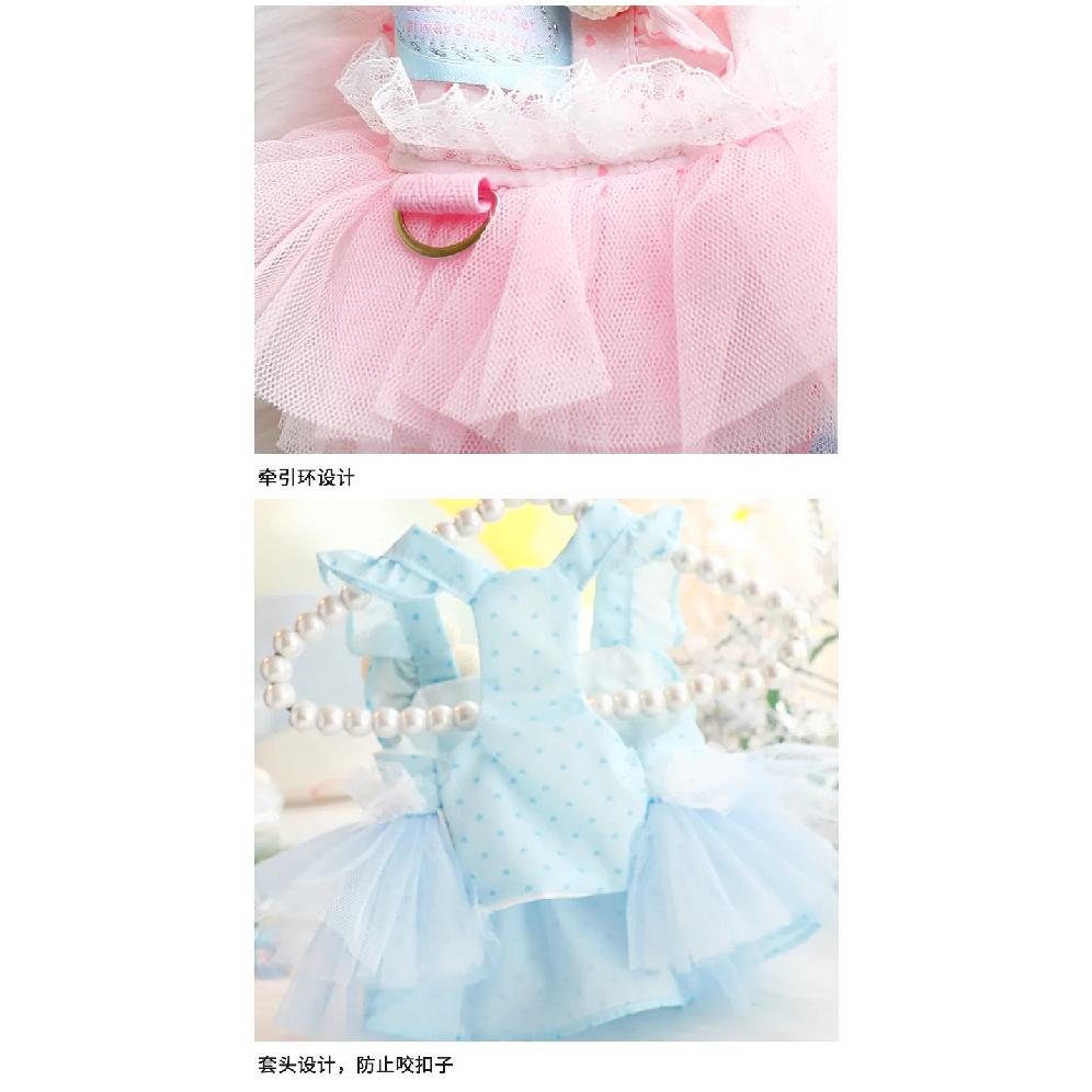 Cute Fashion Spring Summer Thin Dog Clothes Cat Princess Dress Fresh Blue Fluffy Skirt Pet Outfit for Small Dogs Bichon