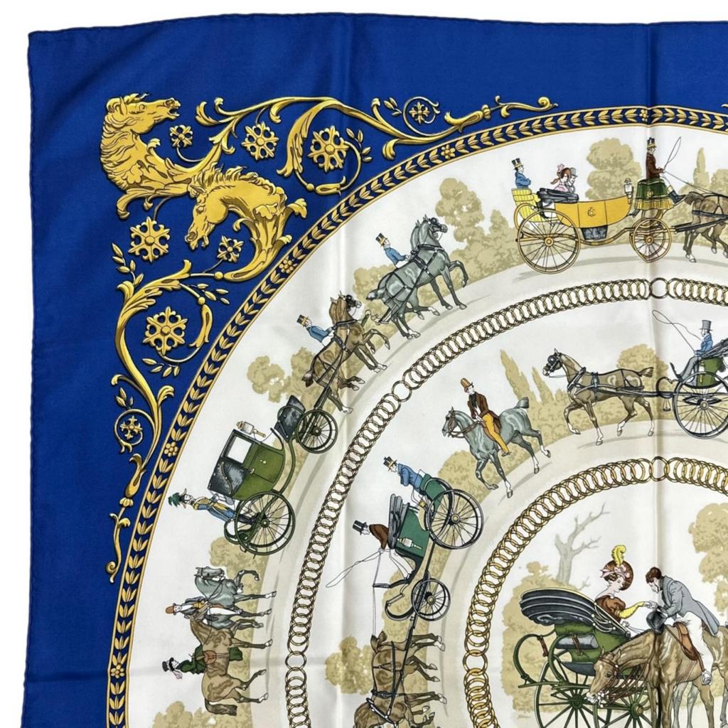 Hermes A Walk To Longchamps (LA PROMENADE DE LONGCHAMPS) Scarf Navy Blue Women Calle 90 Used
