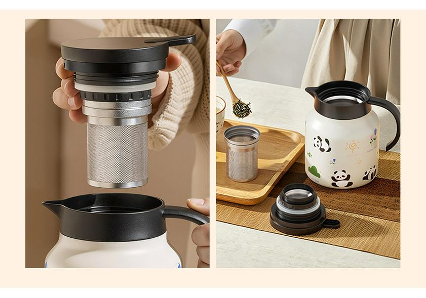 Panda Thermos Flask: Large Capacity Glass Liner for Tea Steeping at Home or Office