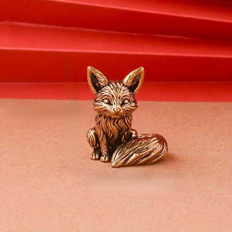 1PC Vintage Brass Fox Figurine - Elegant Desk Ornament for Office, Solid Copper Tea Pet Craft