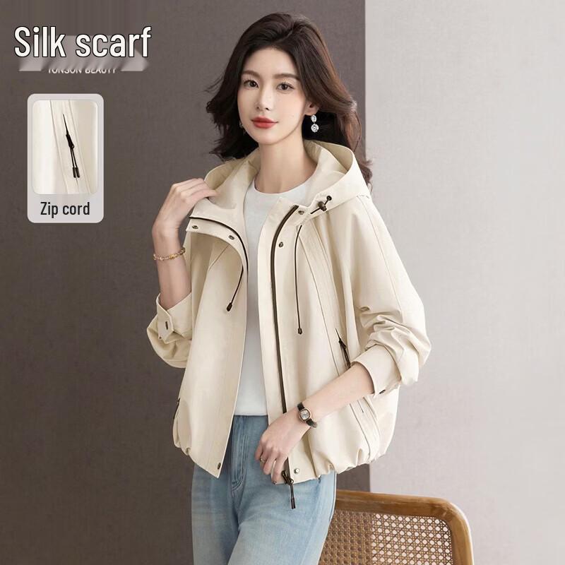 Sibaishe Women s 2026 Spring Hooded Loose Casual Jacket M