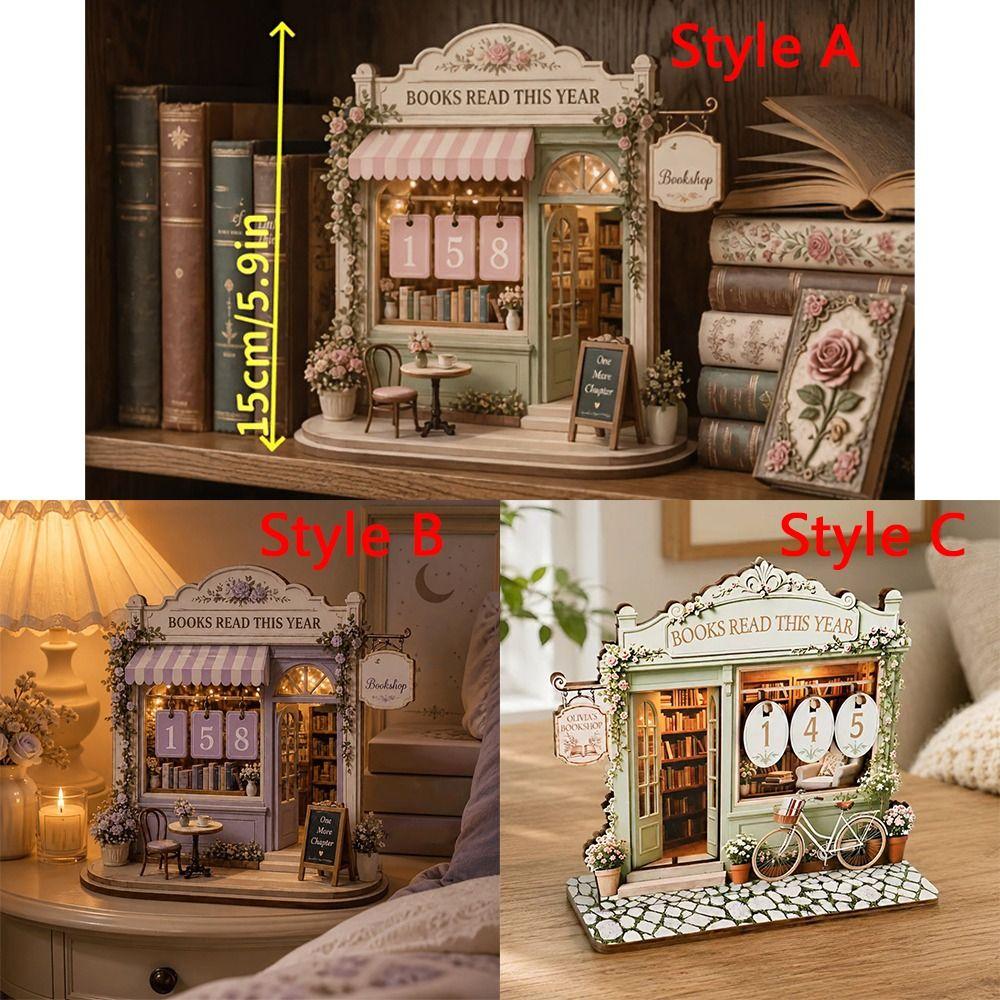 Vintage Wooden Reading Tracker 2D Flat Reading Log Decor Display  Bookshelf Decoration