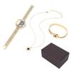 Business Style Women Watch Bracelet Necklace Set Anniversary Birthday Gift Jewelry Set Gold