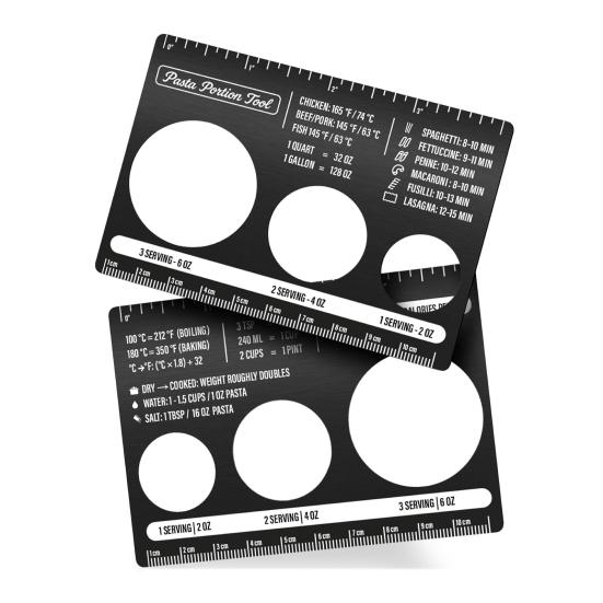 Pasta Portion Measure Tool with Cooking Guide Stainless Steel Kitchen Scale for Spaghetti Includes Unit Conversion & Cooking Time Chart Portable