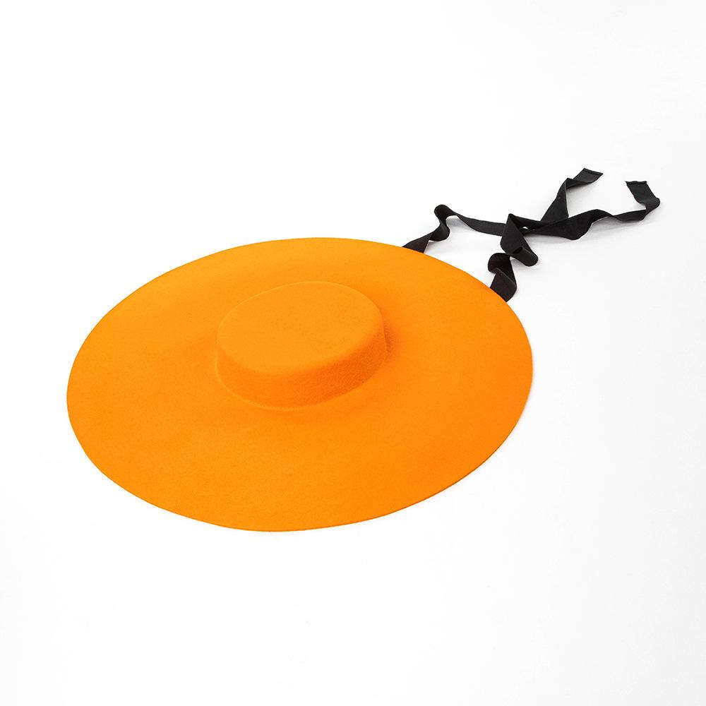 Europe, America Autumn and Winter New Fashion Light Flat Top Big Brim Wool Top Hat Catwalk Concave Stage Big Edge Felt Hat